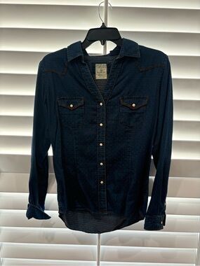 Dark Denim Button-Up Shirt with Snap Pockets